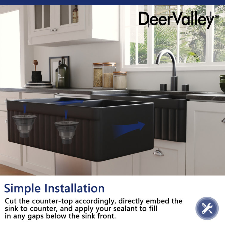 Matte Black 33" Fireclay Double Bowl Farmhouse Sink
