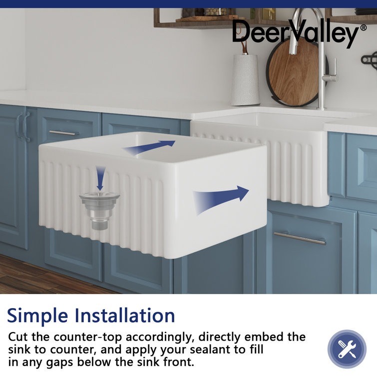 Perch 24" White Ceramic Farmhouse Apron Kitchen Sink