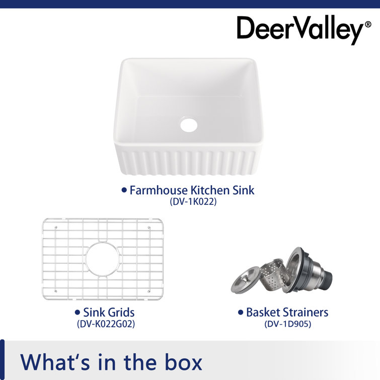 Perch 24" White Ceramic Farmhouse Apron Kitchen Sink