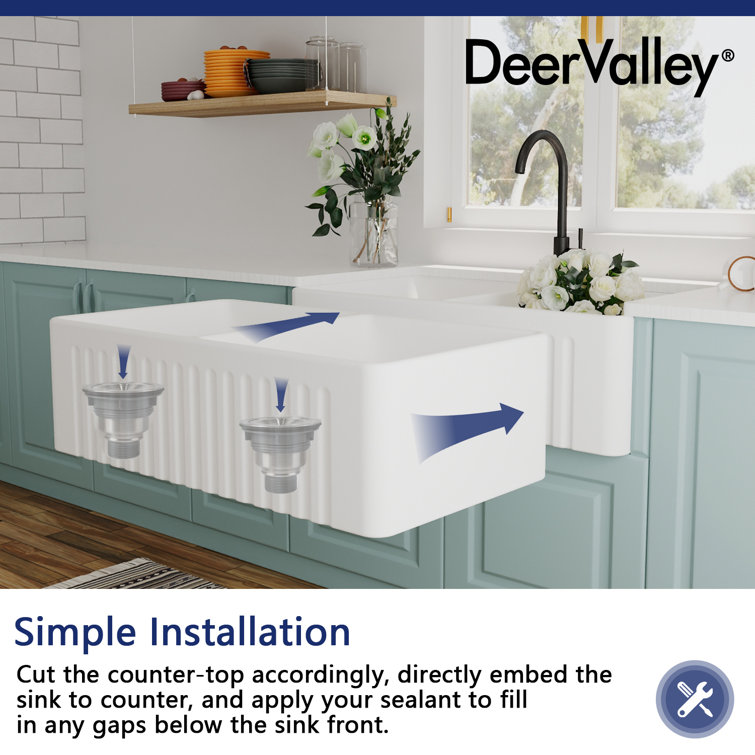 Eclipse 33" White Ceramic Double Basin Farmhouse Sink