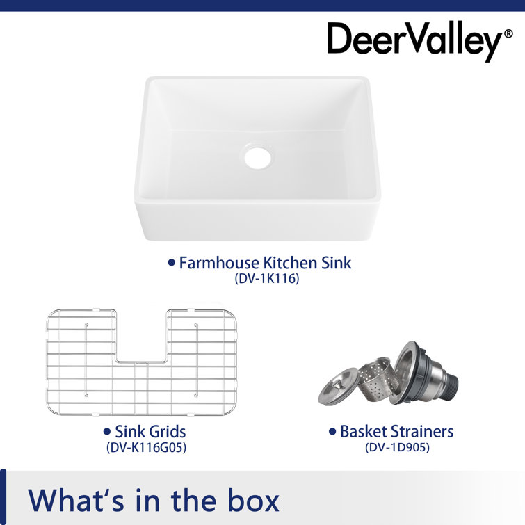 Perch 24" White Ceramic Farmhouse Apron Kitchen Sink
