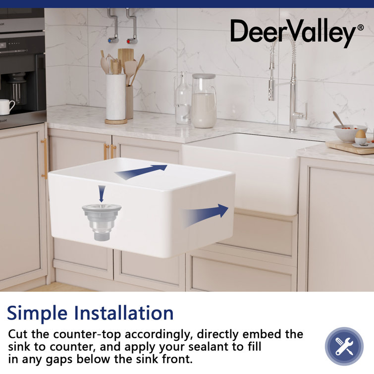 White Fireclay 24" Single Bowl Farmhouse Sink