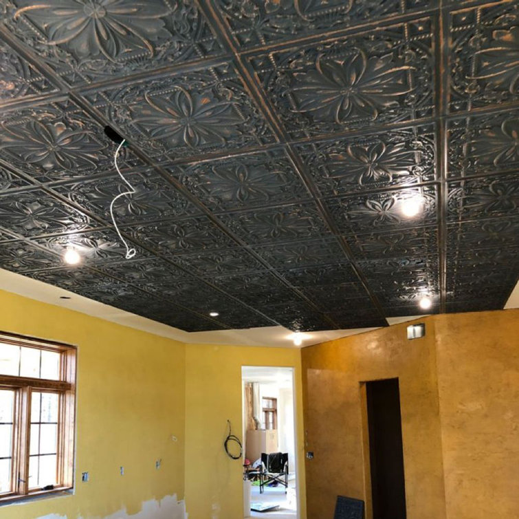 Milan 24'' x 24'' Reclaimed Tin Textured PVC Ceiling Tile
