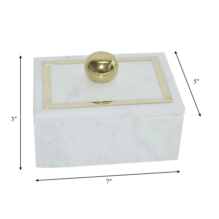 Elegant White Marble 7" x 5" Decorative Storage Box with Gold Knob