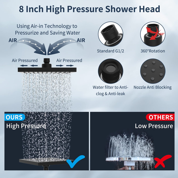 Matte Black 8-Inch Rainfall Shower Head Combo with Handheld