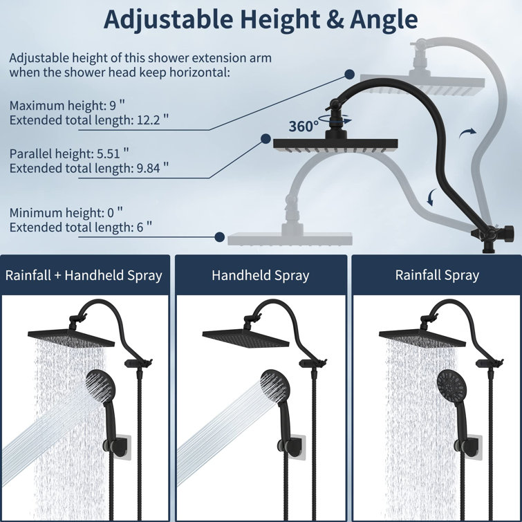 Matte Black 8-Inch Rainfall Shower Head Combo with Handheld