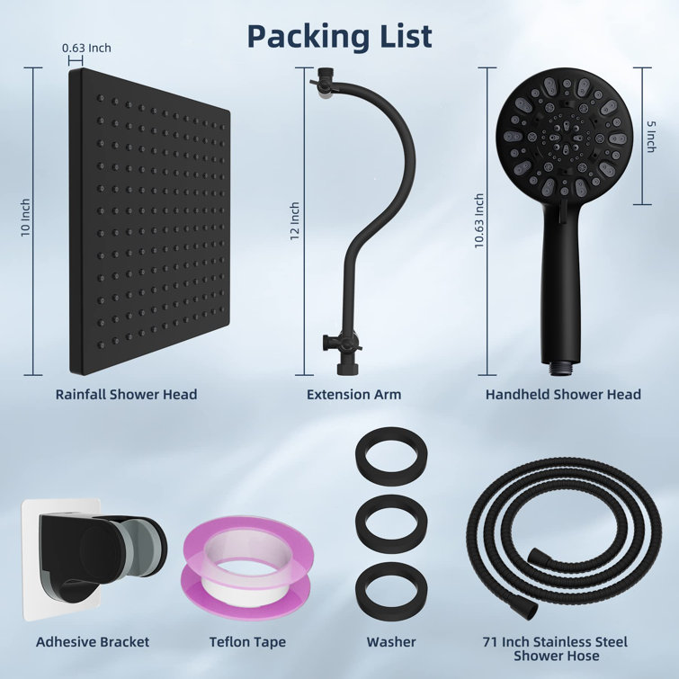 Matte Black 10" Rainfall Shower Head Combo with Handheld