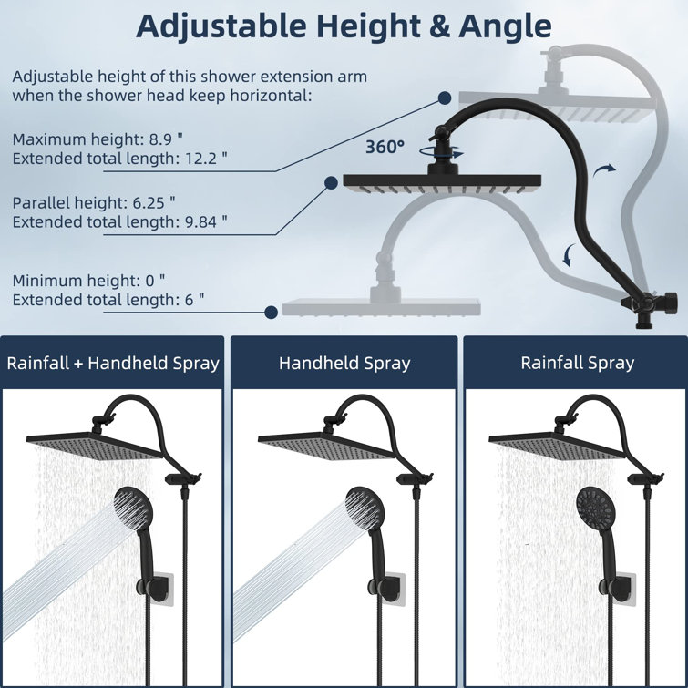 Matte Black 10" Rainfall Shower Head Combo with Handheld