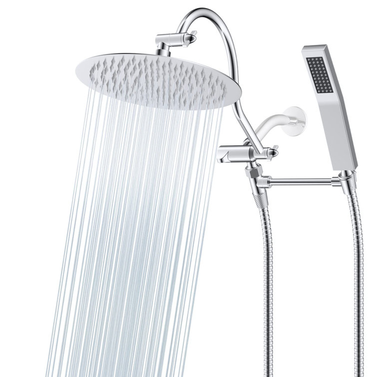 Chrome 10-Inch Dual Rainfall Shower Head with Handheld Wand