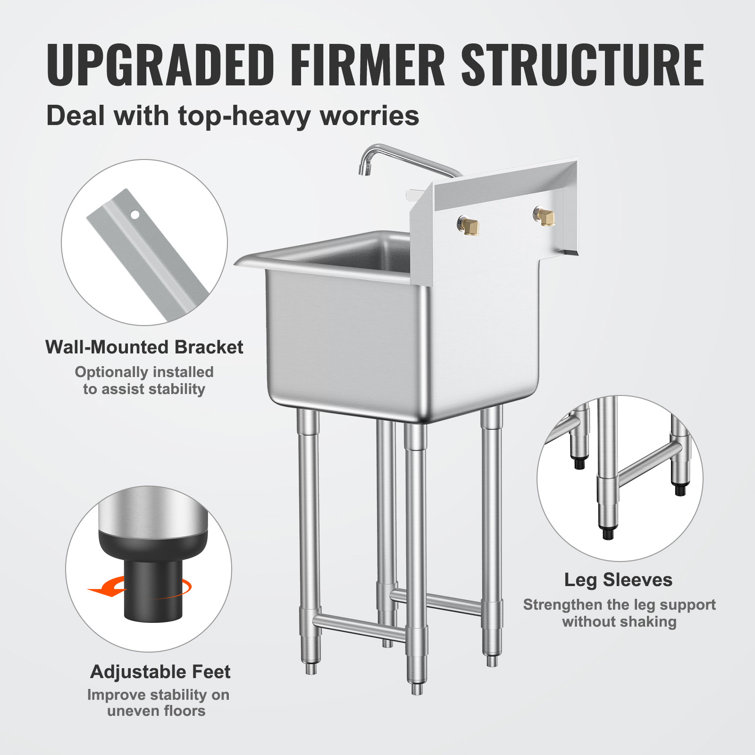 VEVOR 18'' x 15'' Stainless Steel Free Standing Utility Sink with Faucet