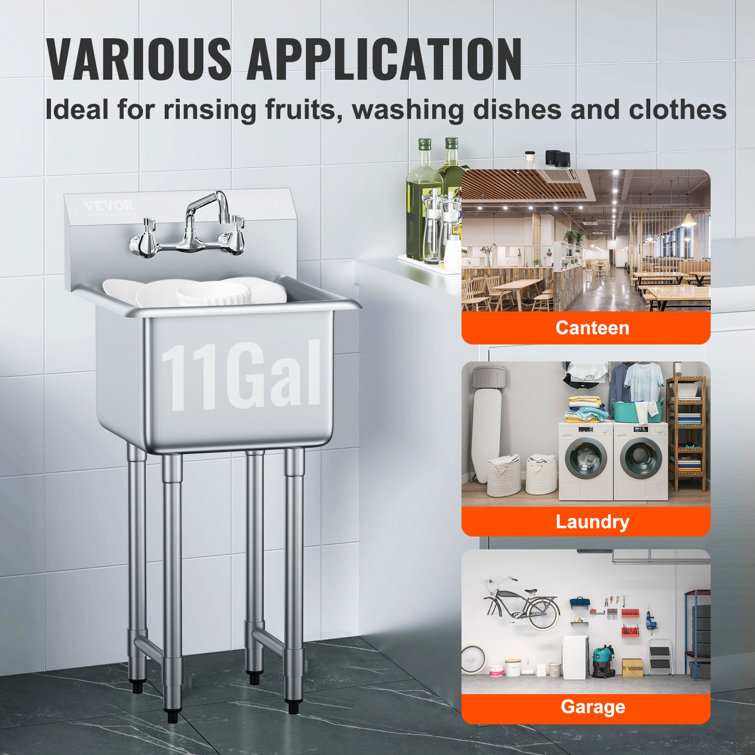 VEVOR 18'' x 15'' Stainless Steel Free Standing Utility Sink with Faucet