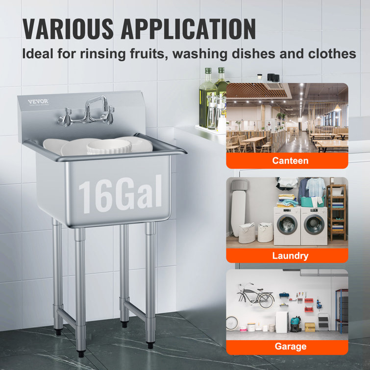 VEVOR 21'' Stainless Steel Free Standing Utility Sink with Faucet