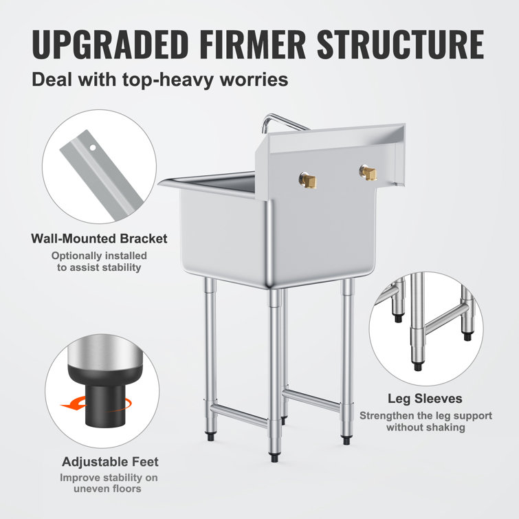 VEVOR 21'' Stainless Steel Free Standing Utility Sink with Faucet