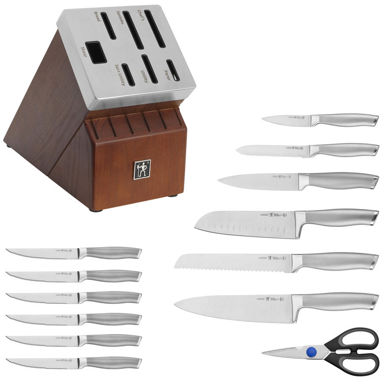 HENCKELS Modernist 14-Piece Self-Sharpening Knife Set with Block, Chef Knife, Paring Knife, Bread Knife, Steak Knife, Stainless Steel, Walnut