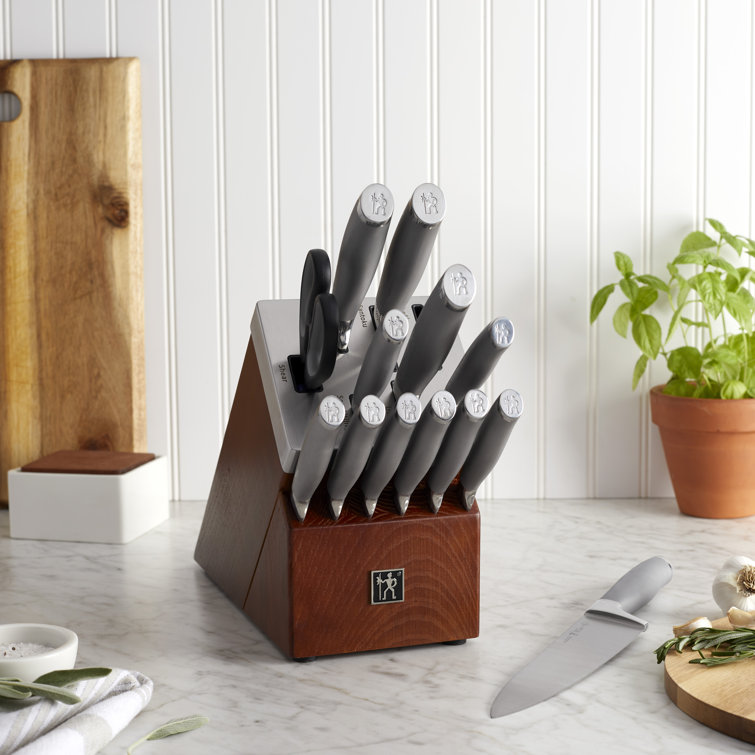 HENCKELS Modernist 14-Piece Self-Sharpening Knife Set with Block, Chef Knife, Paring Knife, Bread Knife, Steak Knife, Stainless Steel, Walnut