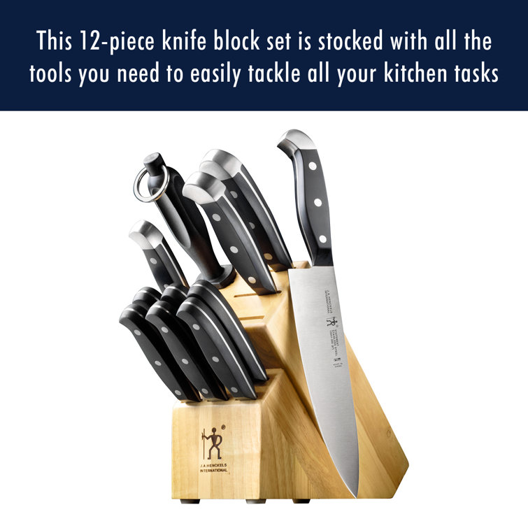 HENCKELS Statement 12-Piece Kitchen Knife Set with Block, Chefs Knife, Steak Knife, Bread Knife, Steak Knives, Kitchen Knife Sharpener, Light Brown