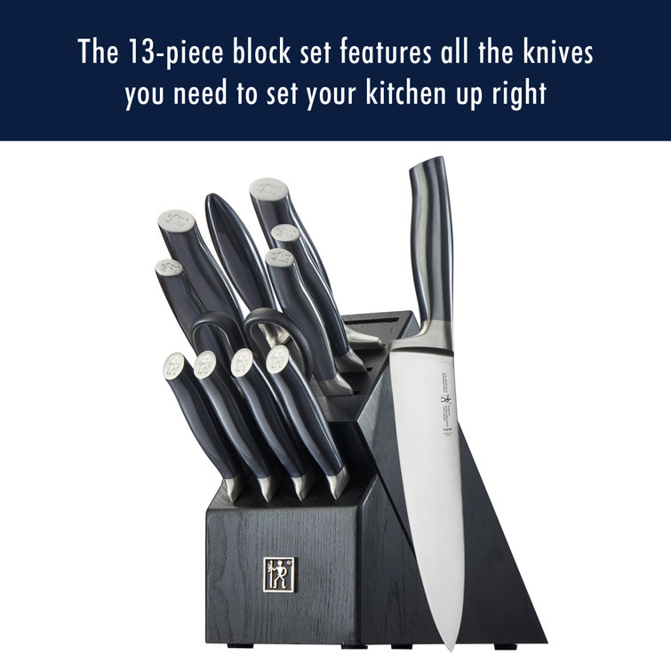 HENCKELS Graphite 13-Piece Knife Set with Block, Kitchen Knife Sharpener, Chef Knife, Steak Knife, Black, Stainless Steel