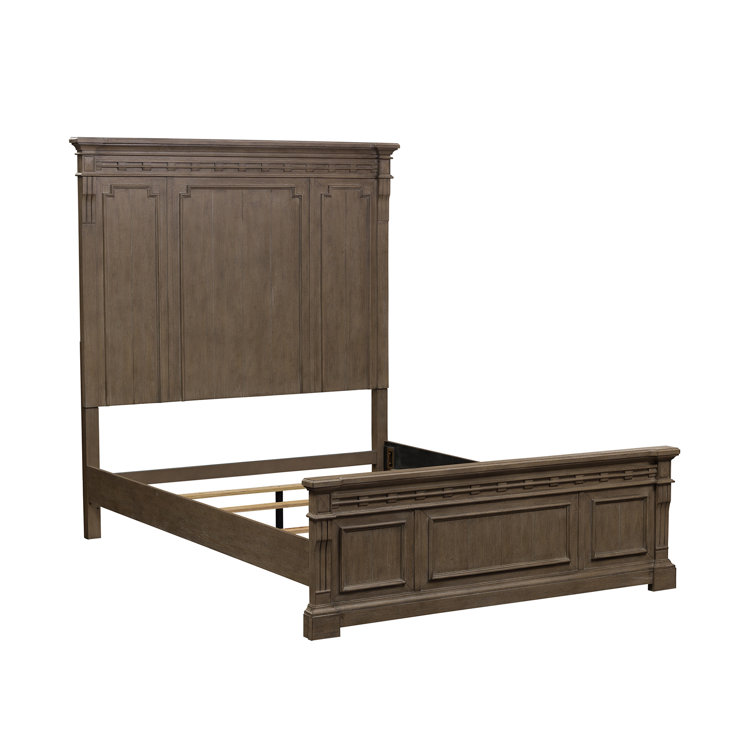 Dusty Taupe Oak Veneer Queen Panel Bed Set with Dresser and Mirror