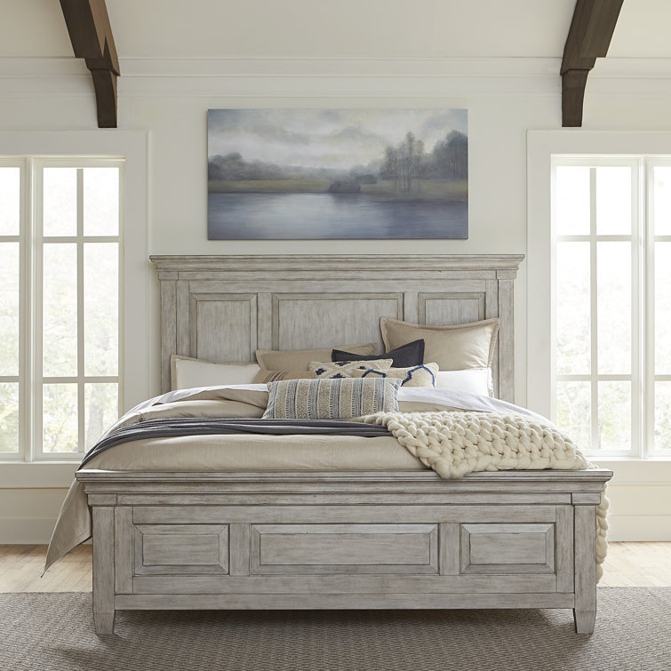 Heartland White Queen Panel Bed with Wood Frame and Slats