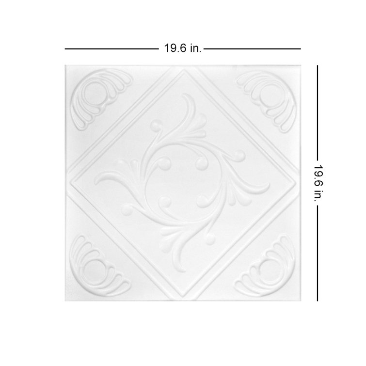 Ultra Pure White Polystyrene Glue-up Ceiling Tile, 19.63" Square