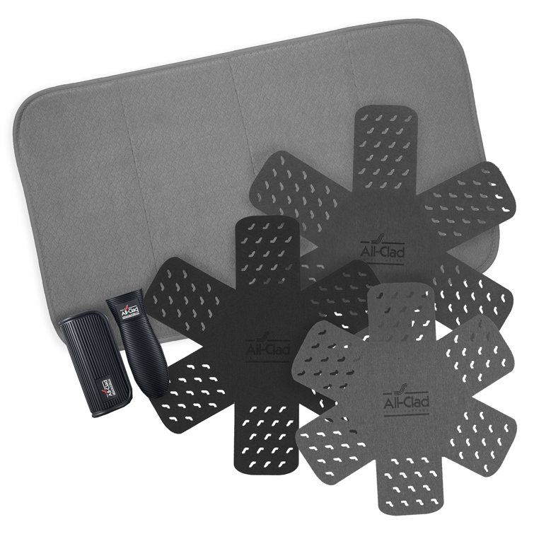Black and Gray Silicone Cookware Protectors and Drying Mat Set