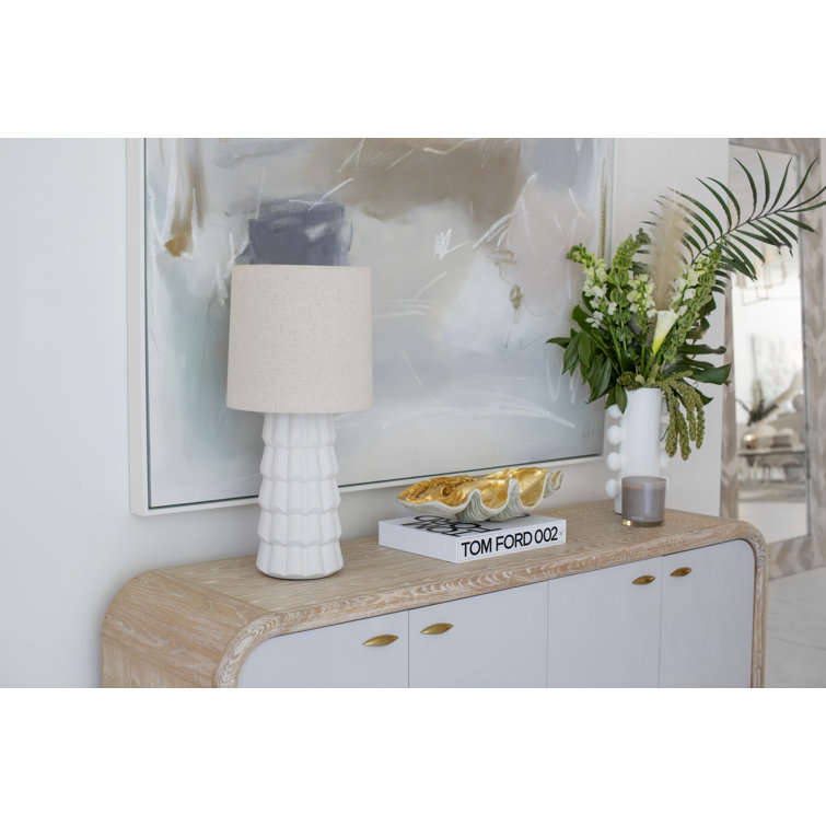 White Belgian Linen Table Lamp with Aged Brass Finish