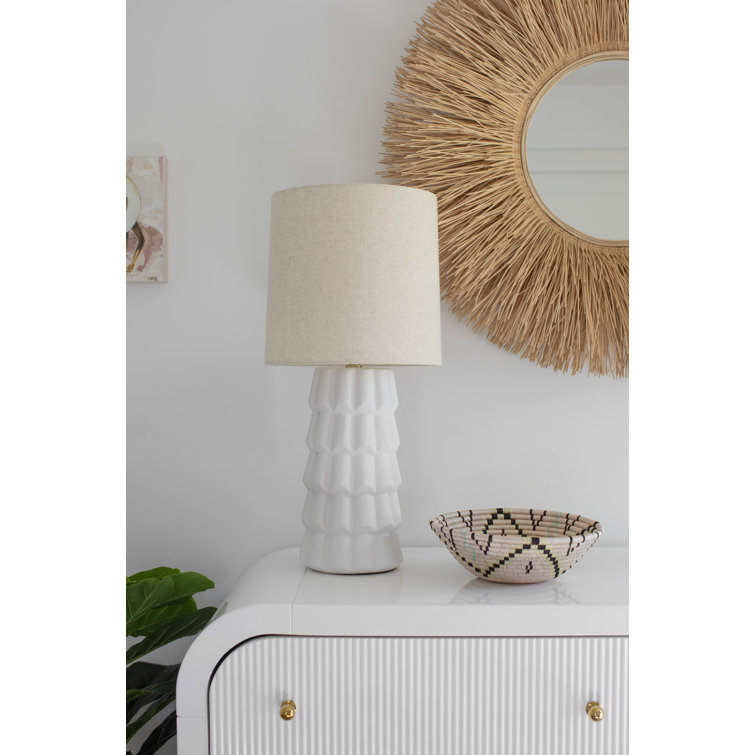 White Belgian Linen Table Lamp with Aged Brass Finish