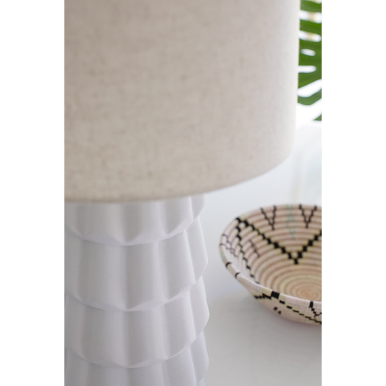 White Belgian Linen Table Lamp with Aged Brass Finish