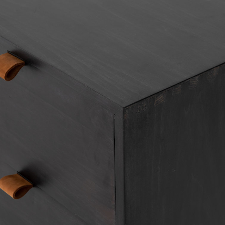 Contemporary Black Wash Poplar Media Console with Leather Pulls