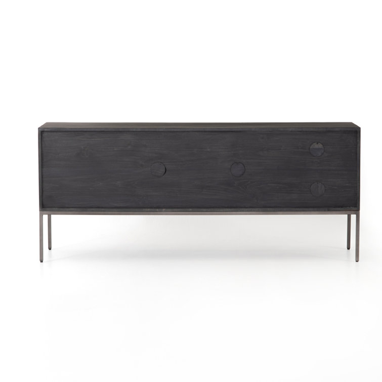 Contemporary Black Wash Poplar Media Console with Leather Pulls