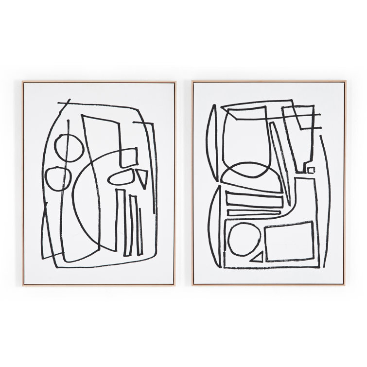 Large Black and White Abstract Canvas Print Set