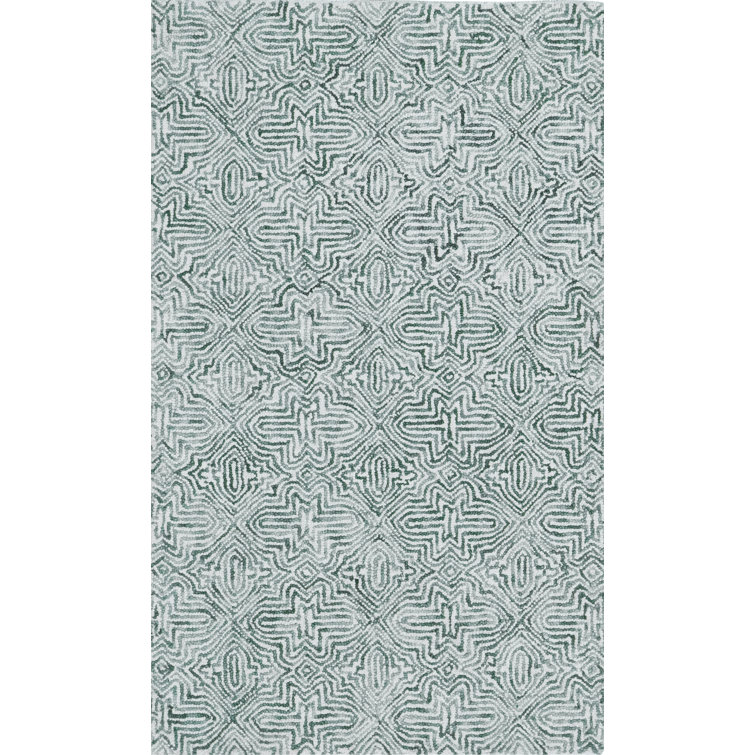Handmade Green and White Wool Tufted 3' x 5' Area Rug