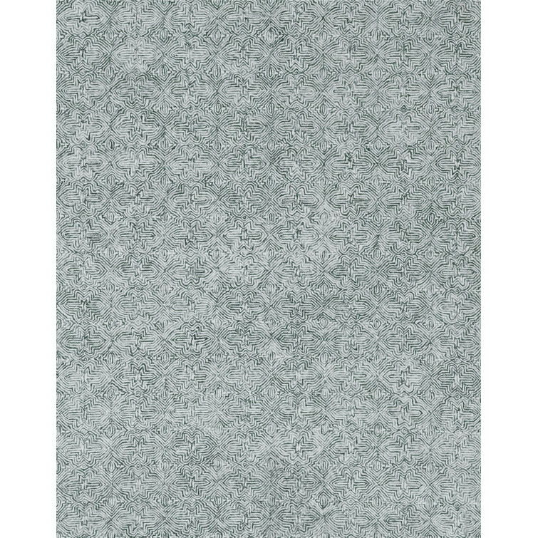 Handmade Green Geometric Wool Rectangular Area Rug 3' x 5'
