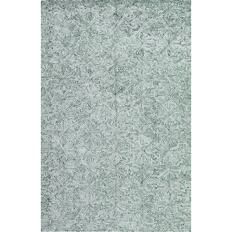 Handmade Green and White Geometric Wool Area Rug, 3' x 5'