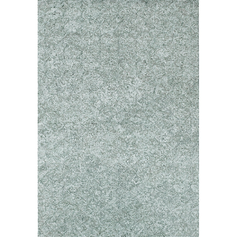 Handmade Green and White Wool Geometric 3' x 5' Area Rug
