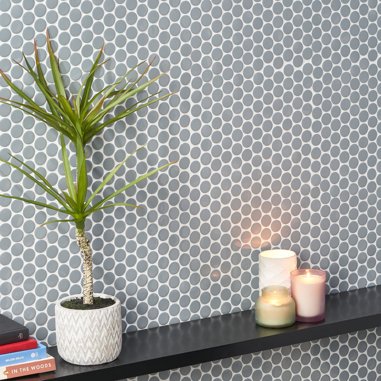 Sky Blue Penny Round Polished Ceramic Mosaic Tile
