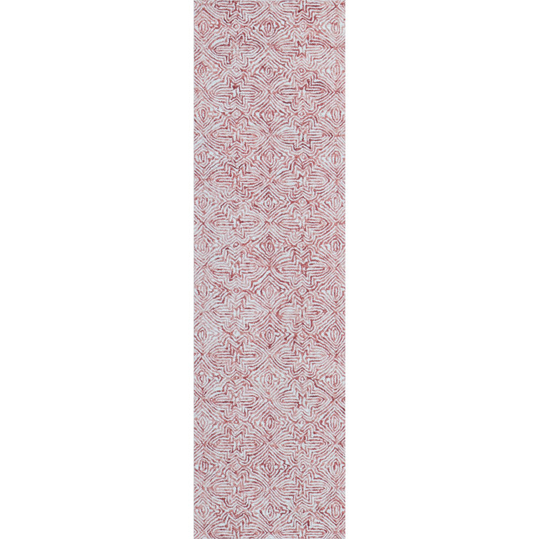 Handmade Red and White Geometric Wool Runner Rug