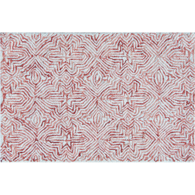 Handmade Red and White Geometric Wool Accent Rug
