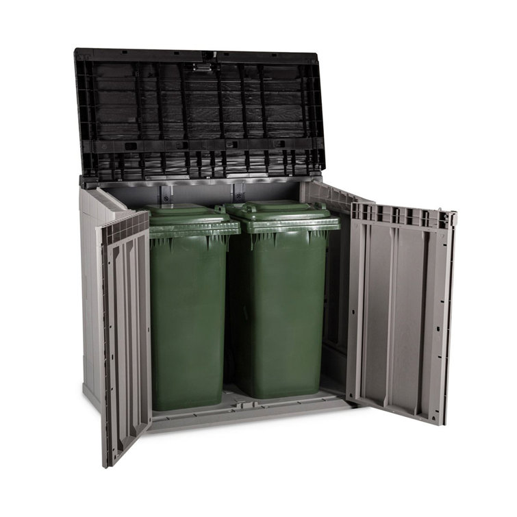 Taupe Gray and Brown Lockable Plastic Storage Shed with Wheels