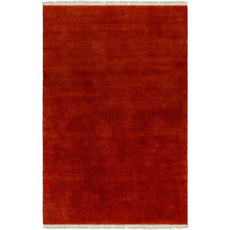 Handmade Red Wool Fringed 4' x 6' Rug