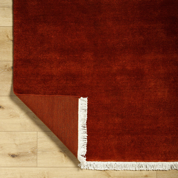 Handmade Red Wool Fringed 4' x 6' Rug
