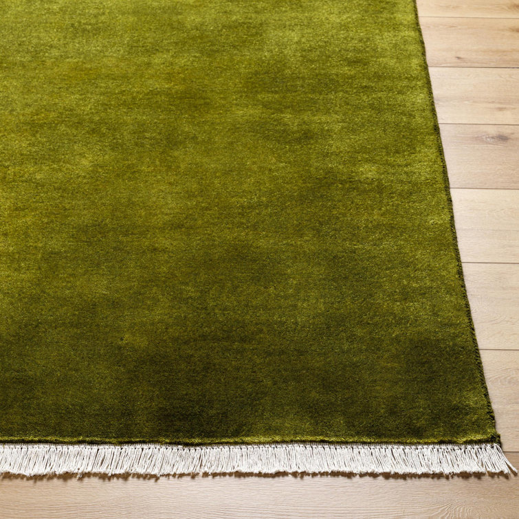 Handmade Dark Green Wool Rectangular 9' x 12' Rug