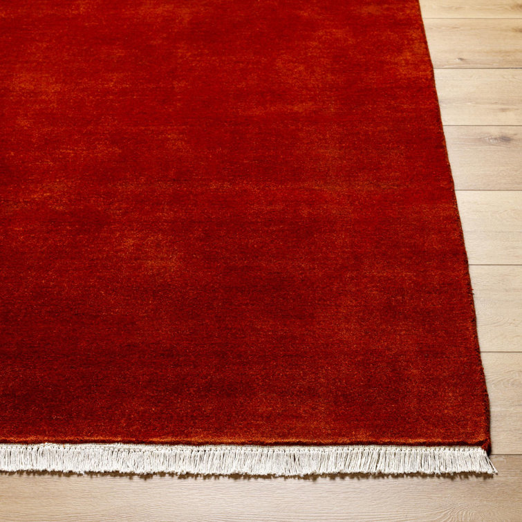 Handmade Red Wool Fringed 4' x 6' Rug