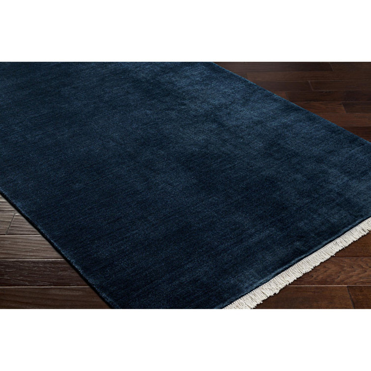 Hand Loomed Navy Wool Rug with Fringed Edges, 6' x 9'