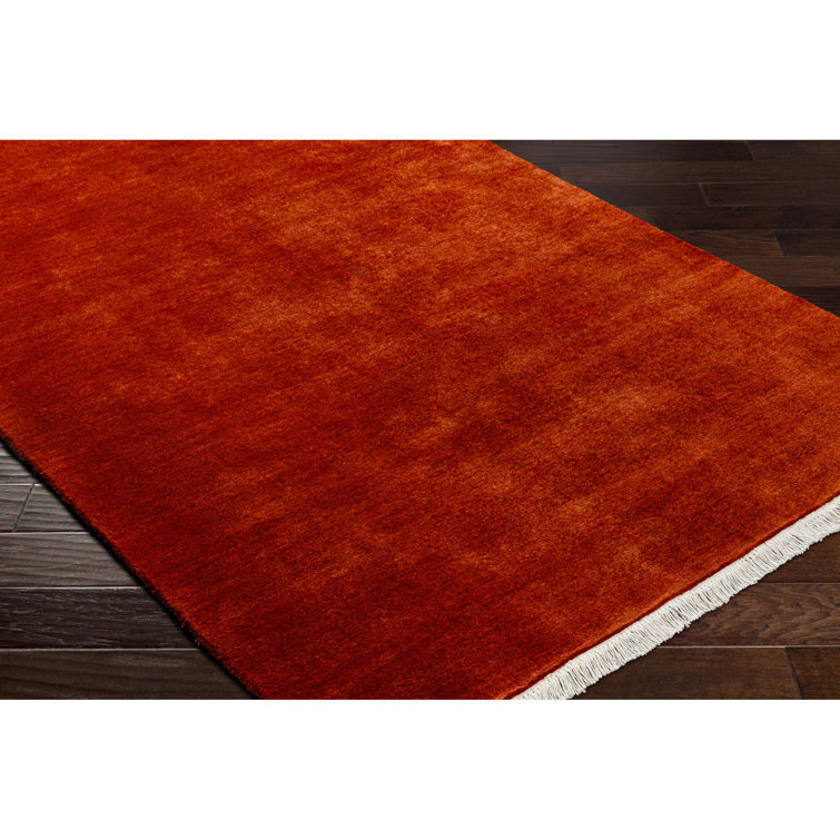 Handmade Red Wool Fringed 4' x 6' Rug