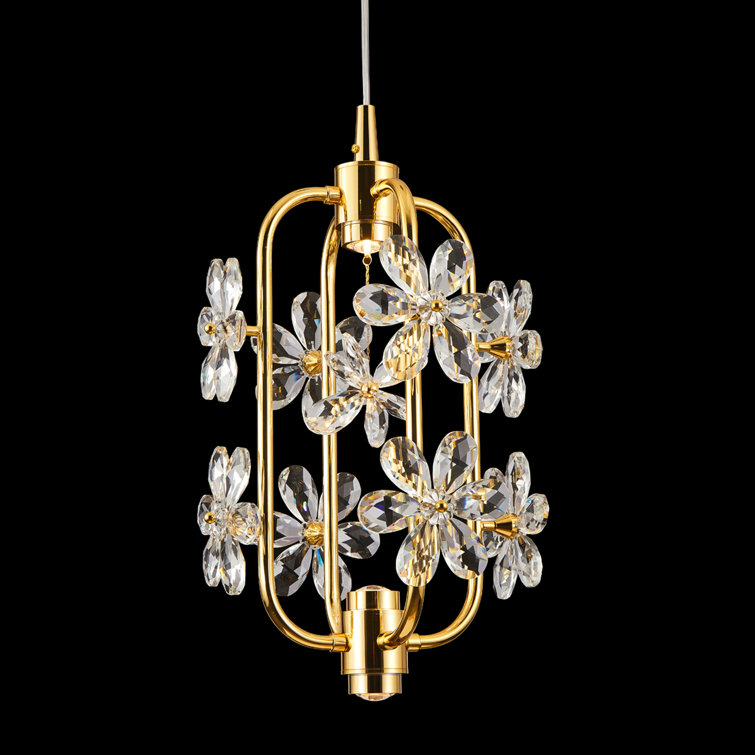 Gold and Crystal Floral 2-Light Dimmable Chandelier