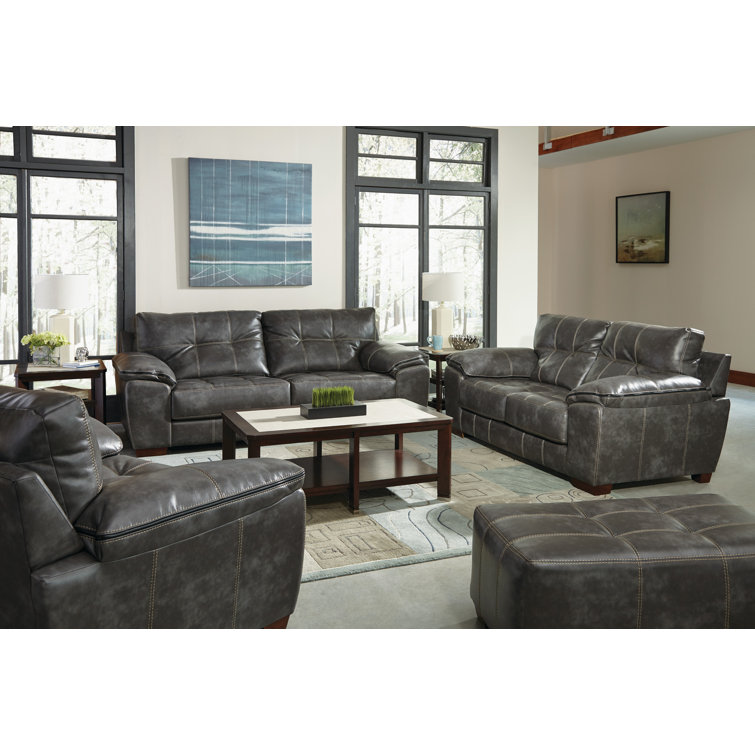 Peosta 97" Gray Faux Leather Traditional Sofa with Steel Frame