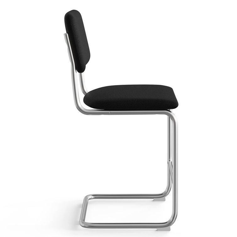Black Linen Upholstered Dining Chairs with Chrome Legs, Set of 2