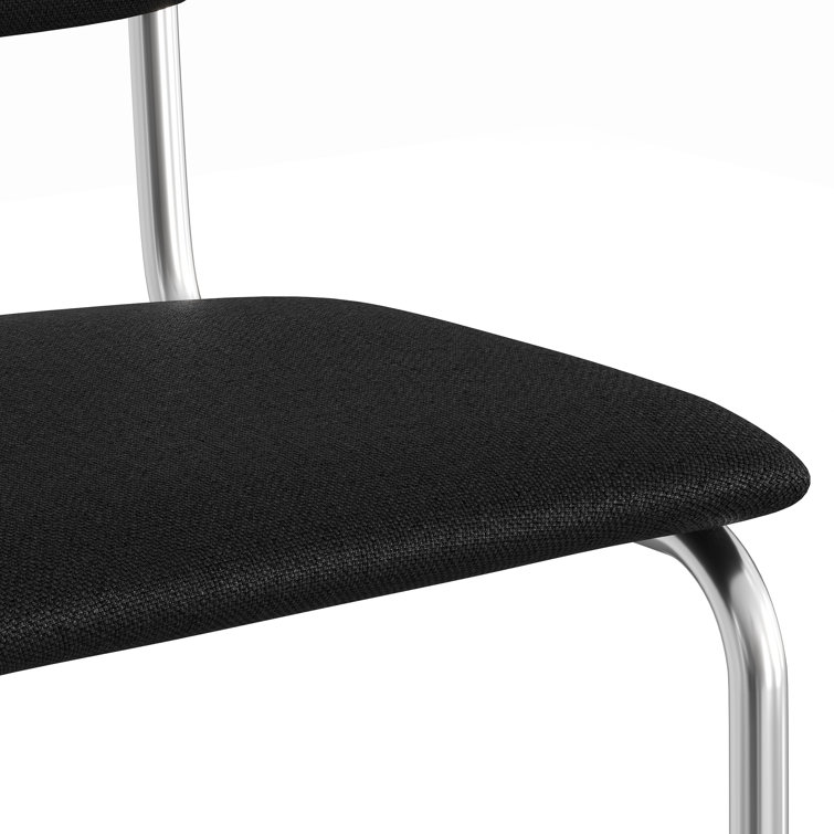 Black Linen Upholstered Dining Chairs with Chrome Legs, Set of 2