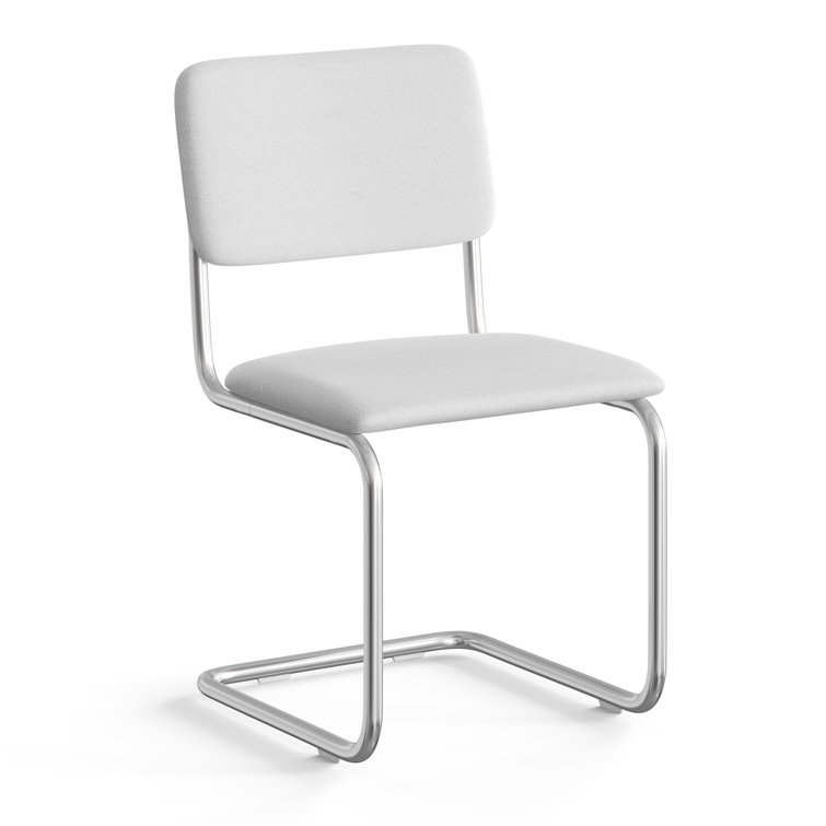 White Linen Upholstered Metal Frame Dining Chairs, Set of 2